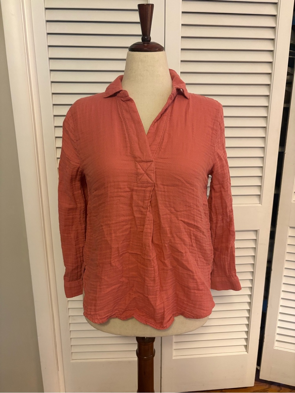 Sonoma Textured V-Neck Long Sleeve Tunic - Coral